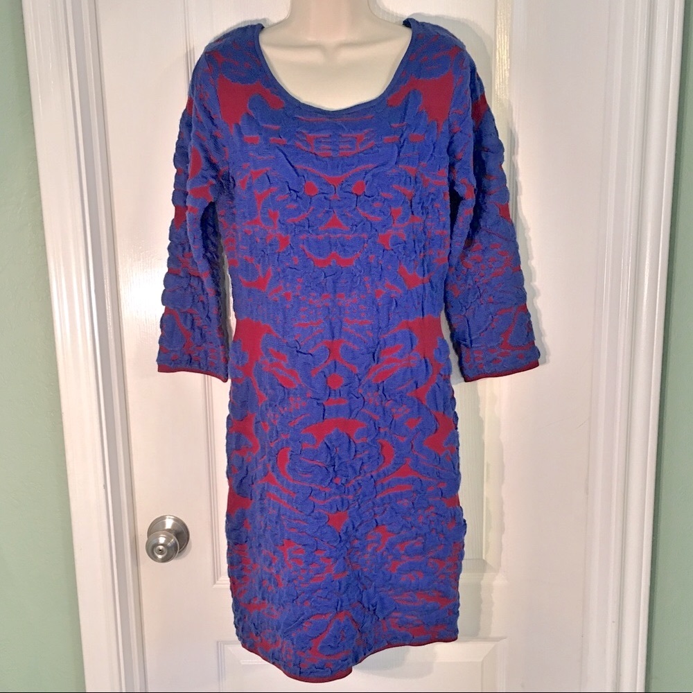 Blue Rain Burgundy & Blue Textured Sweater Dress - Picture 1 of 7
